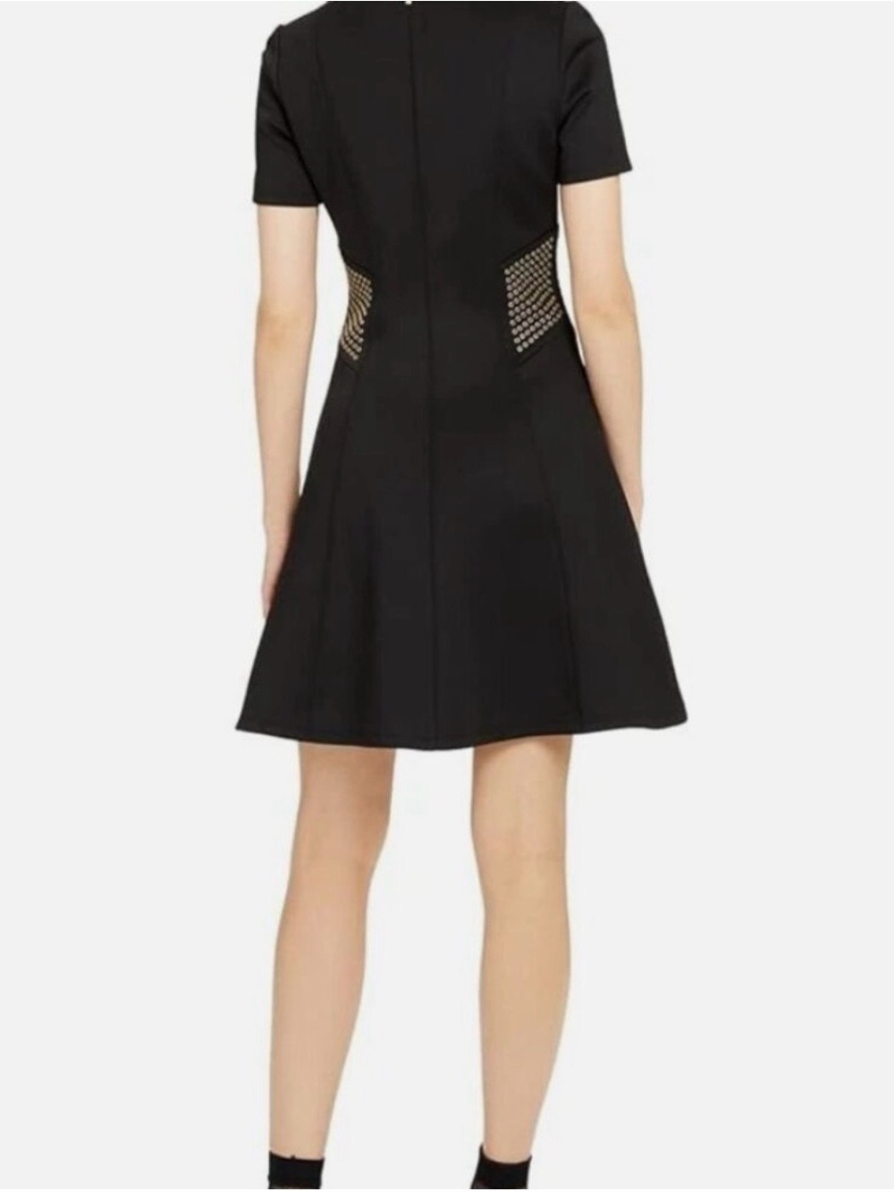 NWT MICHAEL Michael Kors Black Scuba Fit & Flare Studded Dress Size Medium M New - Picture 3 of 15